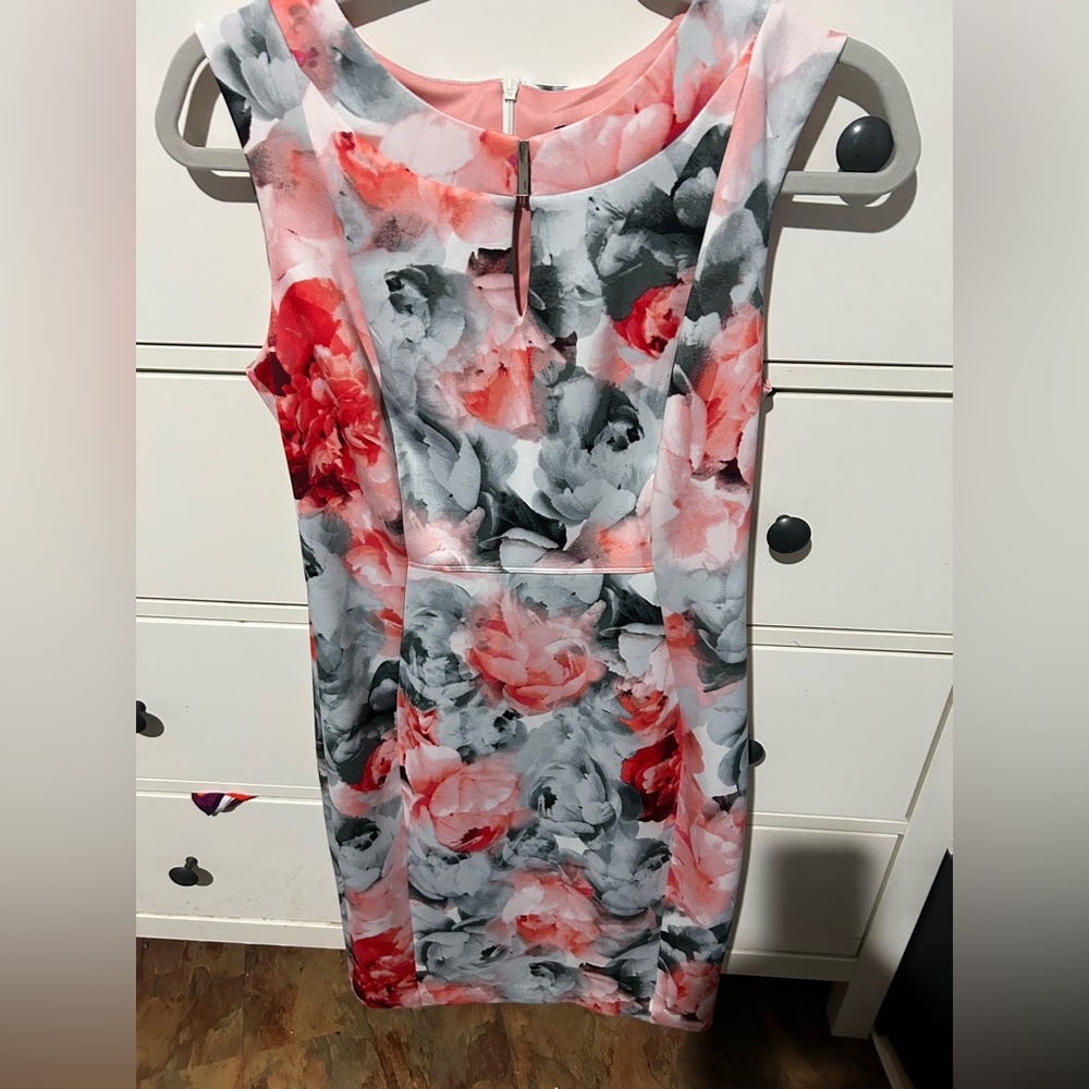 Enfocus Studio Red and Gray Floral Midi Dress